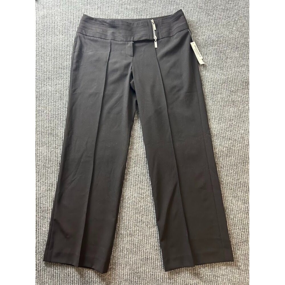 Womens Black Trousers 10 P Wide Leg Career Dress Pants Decorative Zipper
